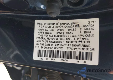 2017 Honda Civic Lx z USA, uszkodzony, nr VIN 2HGFC2F52HH572163